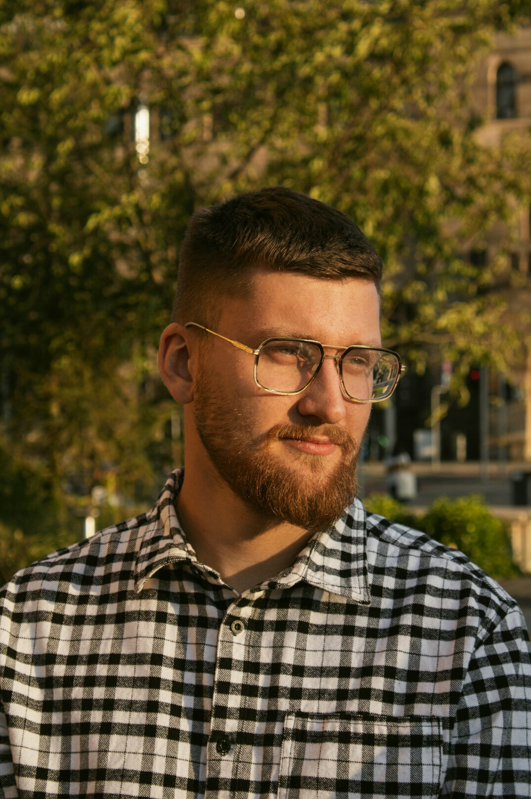 Bearded man in a casual shirt portrait